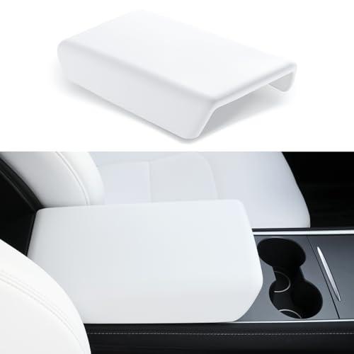 Uxcer Tesla Model 3 Model Y Armrest Cover White, Non-Slip TPE Center Console Cover for 2016-2025 Tesla Model 3/Y Interior Accessories [Not Compatible with Model 3 2024-2025]