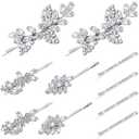 Janinka 10 Pieces Rhinestone Wedding Hair Clips Bridal Crystal Bobby Pins Silver Barrette Leaf Flower Wedding Elegant Hair Accessories for Bride Women and Girls(Rhinestone Style)