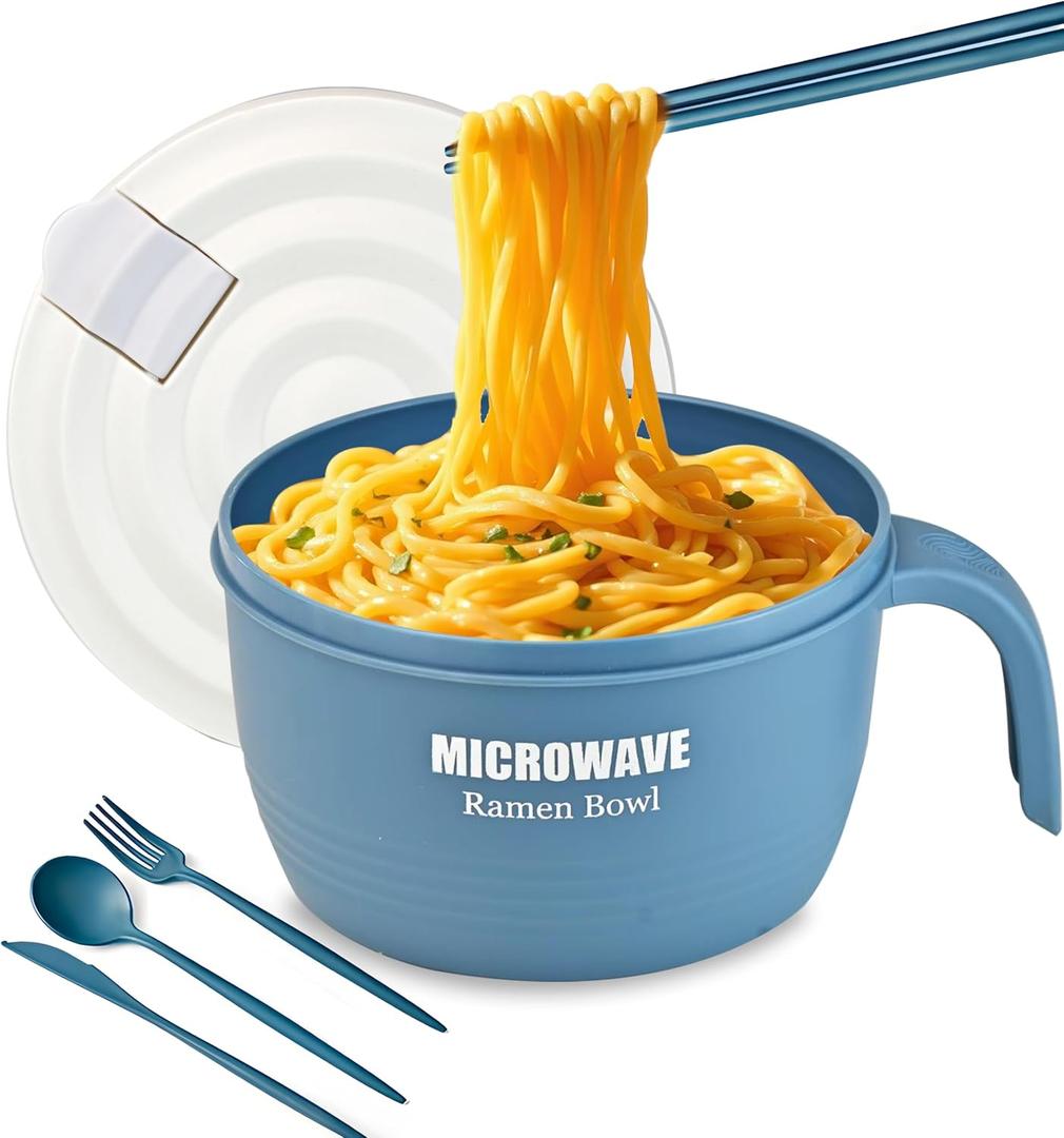 Large Ramen Bowl, Ramen Noodle Bowls Microwavable,Ramen Bowl Microwavable 45 oz, Ramen Cooker, Microwave Pasta Cooker, Ramen Bowl Microwave Gift for College Boys Girls Male Female Dorm Room (blue)