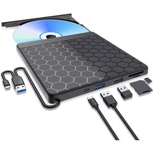 External CD/DVD Drive for Laptop, CD Burner with 2 USB Ports &TF/SD Card Slots, DVD Player for Laptop, USB 3.0 DVD Drive External CD Reader Compatible with Laptop Desktop PC Windows 11/10/8.1/7 Mac