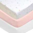 American Baby Company 3 Pack Fitted Crib Sheets 28" x 52", Soft Breathable Neutral 100% Cotton Jersey Sheet, Pink Stars/Blush/White, for Boys and Girls, Fits Crib and Toddler Bed mattresses