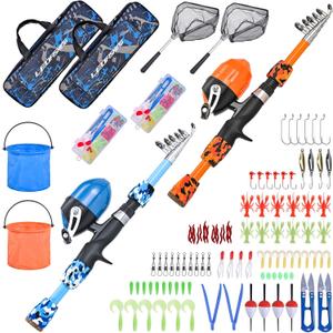 LEOFISHING 2 Set Kids Fishing Pole Set with Full Starter Kits Portable Telescopic Fishing Rod and Reel Cambos with All The Necessary Fishing Kits for Boys Girls and Youth, 180cm