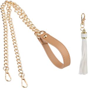 PATIKIL Purse Chain Strap, 39 Inch Leather Chain Straps Purse Strap Replacement with Tassel for Crossbody Bag Handbag Woman, Khaki/Gold