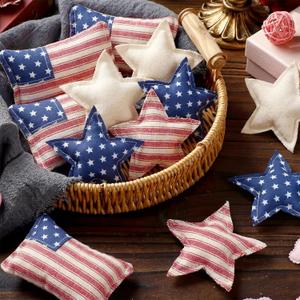Gemscream 12 Pcs 4th of July Vintage Fabric Hanging Ornaments Patriotic Stuffed Star 250th Anniversary Red Blue White Star American Flag Memorial Day Decorations Independence Day Bowl Filler DIY Craft