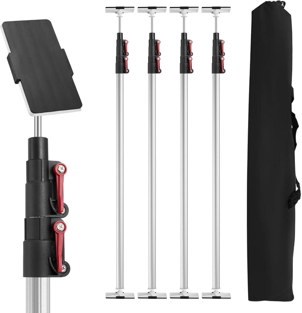 10FT Dust Barrier Poles 4 Pack with Carry Bag, Stainless Steel Retractable Zipper Wall Poles Kit for Renovation, Remodeling and Isolation Work