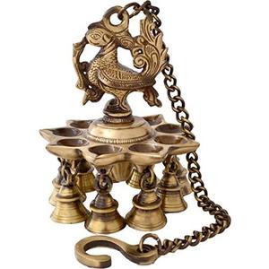 NOBILITY Brass Hanging Diya Black Antique Peacock Deepak with Bells and Chain Festival Pooja Thali Gift for Diwali, Home Puja, Temple, Office, Wedding Return Gift Items