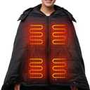 HENNCHEE Heated Blanket Battery Operated with Removable Hooded 70" x 42" Portable Heated Blanket with 16000mAh Battery Pack 5 Heating Zones Waterproof Heated Poncho for Home, Outdoors, Camping, Black