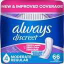 Always Discreet Adult Incontinence Pads for Women, Drier, 4 Drop Regular Length, Moderate Absorbency, Pads for Bladder Control Management, Bladder Leaks, & Postpartum Pads, 66ct
