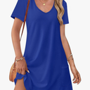OFEEFAN Summer Dresses for Women 2025 Loose V Neck Short Sleeve Casual T Shirt Dress Sundresses Swimsuit Coverup with Pockets XL Bright Blue