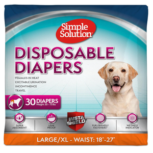Simple Solution Disposable Dog Diapers, Female Dog Diapers, Puppy Potty Training, Incontinence and Heat Cycle Protection, Large Diapers for Dogs, 1827 Inch Waist, 30 Count