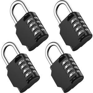 Puroma Combination Lock 4 Pack 4 Digit Waterproof Locker Locks Secure Outdoor Padlock for Gym Lockers, Toolboxes, Gates, Fences, Storage, Sports Locker, Cabinets (Black)