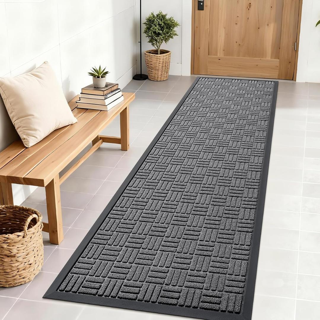 OLANLY Front Door Mat Outside Entrance 71x23, Absorbent, Heavy Duty Sturdy Natural Rubber Doormat Indoor Outdoor, Stain and Fade Resistant, Non-Slip Backing Low Profile Floor Mat for Entryway, Grey