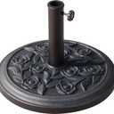 Outsunny 18" 20 lbs Round Resin Umbrella Base Stand Market Parasol Holder with Decorative Rose Floral Pattern & Easy Setup, for 1.5, 1.89 Pole, for Lawn, Deck, Backyard, Garden, Bronze