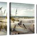 Beach scenery Picture Seascape Art: Coastal Sand Dunes Path Canvas Print Set (Overall 48"W x 16"H,Multi-Sized) (16"x16"x3pcs)