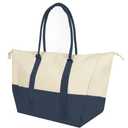 Extra Large Canvas Tote Reusable Beach Bag, Beige and Navy Blue, 5 PCS