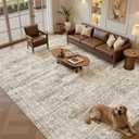 Soalmost 9x12 Area Rugs for Living Room, Non Slip Machine Washable Vintage Rugs, Low Pile Lightweight Large Rug for Bedroom, Dining Room, Home Office Brown