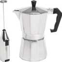 Primula Stovetop Espresso Maker and Handheld Electric Milk Frother Gift Set, Moka Pot for Classic Italian and Cuban Coffee, Cafetera, 6 Espresso Cups, Silver