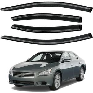 Window Visor for 2009-2015 Nissan Maxima, Out-Channel Rain Guards Shields Vent Deflector Shade Wind Dark Smoke 2010 2011 2012 2013 2014, Tape-On Outside-Mount, 4PCS