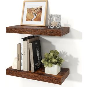 Floating Shelves for Wall, 7.9" Deep Wall Mounted Wood Shelves for Bathroom, Bedroom, Living Room, Kitchen, Hanging Shelf for Books/Storage/Room Decor (Brown, 16") (16" Set of 2)