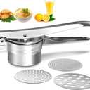 Potato Ricer Stainless Steel Masher, Large Capacity 15oz Potato Masher Kitchen Tool for Potatoes, Fruits, Vegetables and Baby Food, Juicer, Vegetable Strainer with 3 Interchangeable Ricing Discs