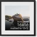 Haus and Hues 16x16 Picture Frame with Real Glass & Black American Oak Matted to 12x12 - Oak 16x16 Frame With Mat - Includes Vertical & Horizontal Hang - Ideal for Home, Room, Office (16x16 in, Black) (Black Oak)