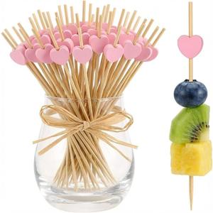 500 Pcs Heart Shaped Bamboo Cocktail Picks, 4.7 Inch Fancy Toothpicks for Appetizers, Fruit, Charcuterie Board, Decorative Skewers for Wedding, Valentine's Day, Party Supplies(Pink)