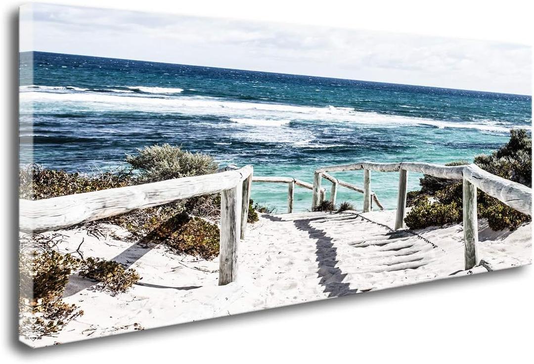 DZL Art S74250 Rottnest Island Beach Seascape Painting Sea Nature Pictures Wall Art Canvas Prints Painting Ready to Hang for Living Room Bedroom Decor Office Wall Decor Home Decoration, 40"L x 20"W