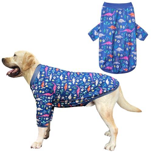 PriPre Dog Navy T Shirts with Forest Dinosaur Pattern Printed Pet Shirt Softable Pajamas Large Dogs (L, Forest Dinosaur)
