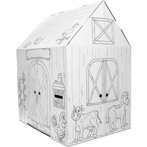 Easy Playhouse Cardboard Barn, Kids Art & Craft Activity, 32"x26"x40" Fort