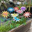 Metal Flowers for Outside, 8 Pack Decorative Garden Stakes with Spring Design, 16.5 Inch Handmade Iron Outdoor Metal Garden Decor, Flickering Daisy Yard Art for Patio Lawn