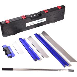 BHTOP Drywall Tools Skimming Blade with Extension Handle - 12", 20" & 32" Blades with 2 Pack 0.3 mm Blades, Construction Tools End Caps, Wall-Board with Outer Box in Blue (12", 20" & 32" With Handle)