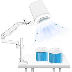 Pedicure Nail Dust Collector Quiet, 80W Professional Manicure Vacuum Cleaner Nails Tech Acrylic Dust Extractor with Dimmable Lamp Table Mounted for Nail Salon Powerful Fan (2PCS Reusable Filters)