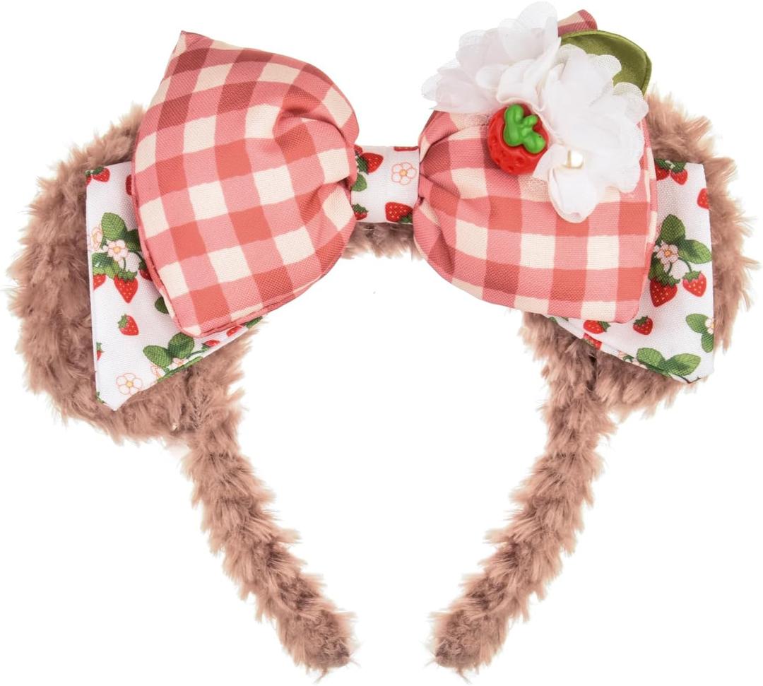 A Miaow Shellie Bear Cookie Dog Headband Chef Hat Bow Animal Headpiece Strawberry Flower Hairband Hair Accessory for Women (Strawberry May)