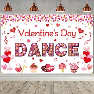 Valentine's Day Dance Backdrop Banner Valentines Day Banner Photography Background School Dance Flyer Party Church Community Event Sweetheart Dance Party Valentines Day Decorations Photo Booth Props, 45 x 71 inches