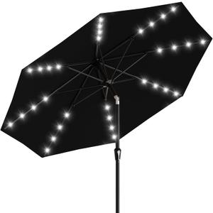 AreShark 9FT Patio Umbrella with Solar Lights, 32 Lighted Pool Umbrella w/Tilt and Crank, Outdoor Market Solar Umbrellas for Garden, Deck, Backyard, Pool and Beach, Black
