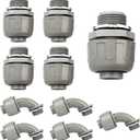 Conduit Connectors, 3/4 Inch Liquid Tight Connector NPT Non-Metallic for PVC Electrical Flexible Conduit Fittings, 5 Straight and 5 Angle 90 Degree, UL Listed, Grey (10-Pack)