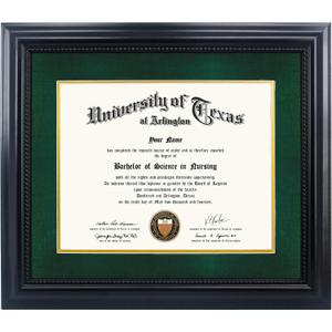GMFrames 11x14 Diploma Degree Frame with Green Mat or Display 15x18 Certificates without Mat,Solid Wood,Black Finish with Intricate Black Rope Detail,UV Protection Acrylic