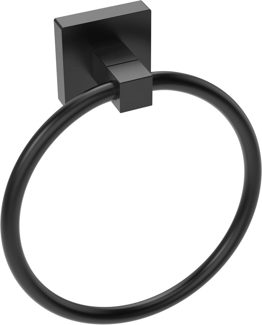 RUACQ Towel Ring, Square Base Hand Towel Holder, Stainless Steel Hand Towel Hanger Wall Mounted, Modern Hand Towel Holder for Bathroom, Heavy Duty (Matte Black) (1)