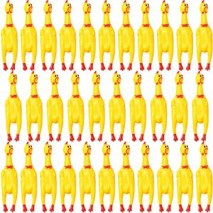 Honoson 32 Pcs 12'' Rubber Chicken Dog Toy Squeeze Screaming Chicken Toy Novelty Squeaky Squawking Loud Noise Makers for Adults Dogs Pets Reduce Separation Stress Anxiety (Yellow)