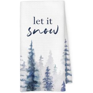 Winter Blue Forest Christmas Tree Kitchen Towels, Snow Pine Tree Xmas Holiday Seasonal Farmhouse Decorative Hand Tea Dish Towel for Bathroom Kitchen Decor, 16x24 Inch