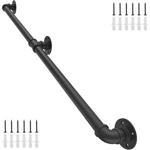 5FT Industrial Staircase Handrail,Staircase handrail for Outdoor and Indoor Stairs Loft Porch HandRail (5Feet) Steps Black Iron Pipe.
