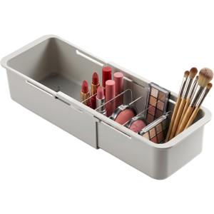 Li&Zhao Drawer Organizer- Adjustable Storage Bins with 5 Dividers, Gray Clear Drawer Organizer for Kitchen, Bedroom, and Office, Expandable clear organizer bins for Makeup, Utensils, and Gadgets