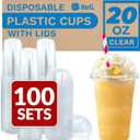Reli. Plastic Cups with Lids 20 oz (100 Sets) | Clear Plastic Cups with Dome Lids | 20 oz PET Clear Disposable Bulk | PET Containers for Party, Iced Coffee, Smoothies, To Go Drinks
