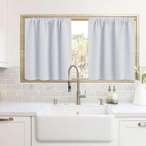 RYB HOME Cafe Curtains 24 inch Length, RV Curtains for Camper Windows, Mini Short Small Insulating Light UV Heat Blocking Privacy Half Window Tiers, Width 42 by Length 24, Greyish White, 2 Panels