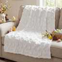 Hahafelt Easter Throw Blanket 50 x 60 Inch White Bunny Blanket Velvet Faux Rabbit Fur Soft Lightweight for Home Living Room Couch Sofa Bed Cabin Easter Spring Holiday Decor