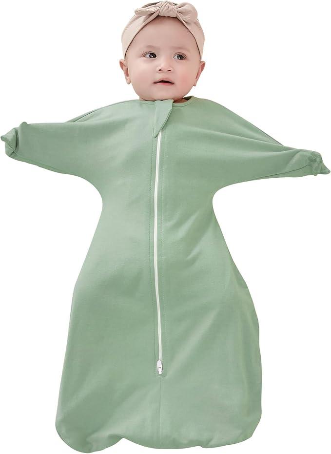ZIGJOY SharkFin Transition Swaddle  1.0 Tog Baby Sleep Sack 612 Months Soft Cotton Transitional Swaddle Baby Wearable Blanket with 2Way Zipper, Classic Green