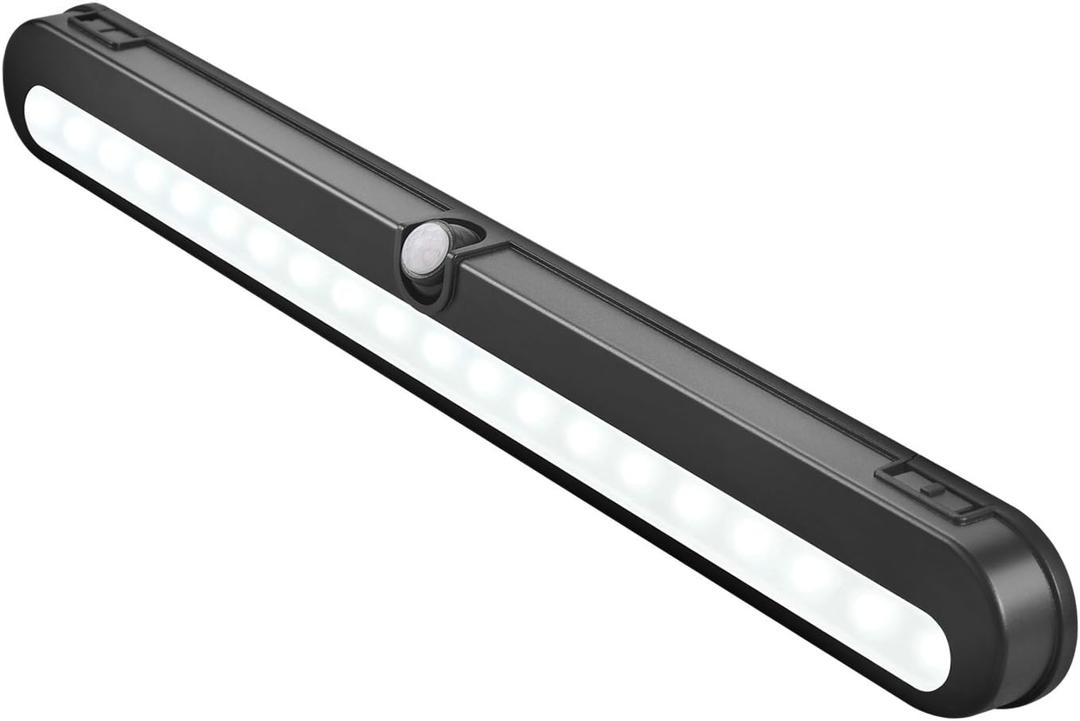 BLS T01LB LED Closet Light Super Bright 20 LED Under Cabinet Lighting Battery Powered / DC Input Wireless Motion Sensing Light, Auto On Off Switch, Motion & Light Sensor, Light Beam Adjustable (Black)