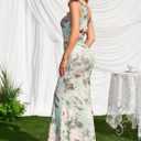 Auraxe Formal Halter Maxi Dress for Women Summer Floral Elegant Mesh Ruched Bodycon Cocktail Wedding Guest Long Dresses (S)