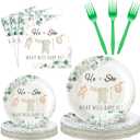 Sunnyray 96 Pcs Greenery Gender Reveal Plates Napkins Gender Reveal Baby Shower Party Supplies Baby Shower Paper Tableware Set Dessert Plates Napkins Forks for 24 Guests