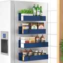 4 Pack Magnetic Spice Storage Rack Organizer for Refrigerator and Oven, Dark Blue Fridge Organizers and Storage